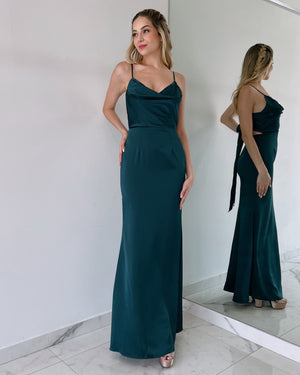 Forest Green Open Back Gown Dress