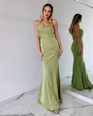 Olive Halter Basic Gown Dress