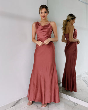 Mauve Shoulder Detail Gown Dress