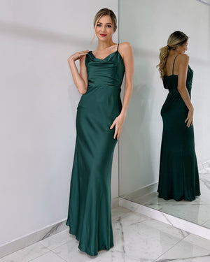 Forest Green Shoulder Detail Gown Dress