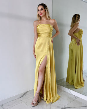 Mustard Strapless Gown Dress