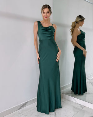 Forest Green Shoulder Detail Gown Dress