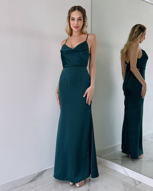 Forest Green Open Back Gown Dress