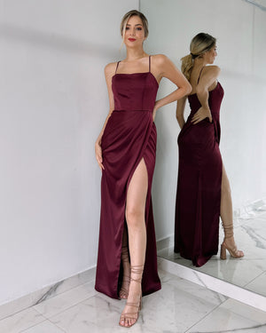 Wine Basic Gown Dress
