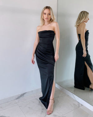 Black Bodycon Silk Gown Dress