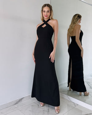 Black Basic Cross Gown Dress