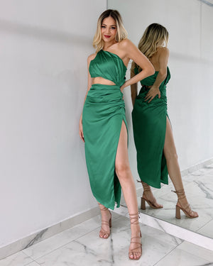 Green Open Detail Midi Dress