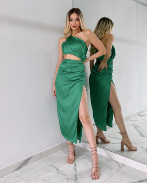 Green Open Detail Midi Dress