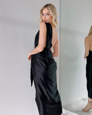 Black One Shoulder Midi Dress