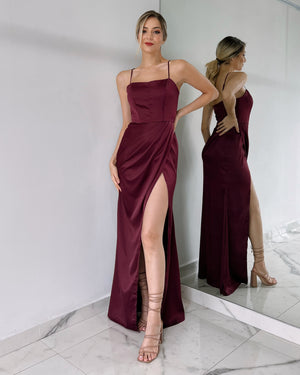 Wine Basic Gown Dress