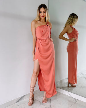 Salmon One Shoulder Maxi Dress