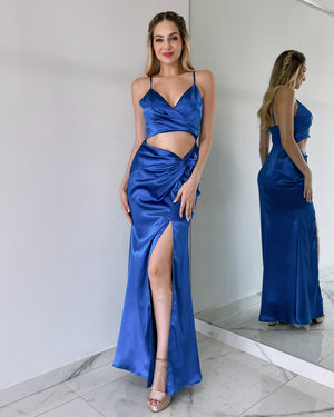 Blue Open Detail Gown Dress