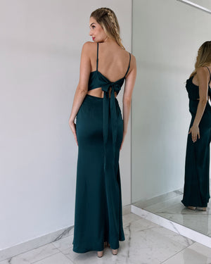 Forest Green Open Back Gown Dress
