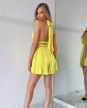 Lime V Neck Open Back Romper
