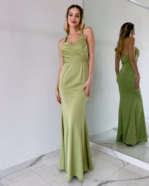 Olive Halter Basic Gown Dress