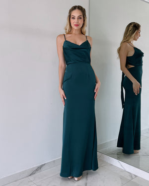 Forest Green Open Back Gown Dress