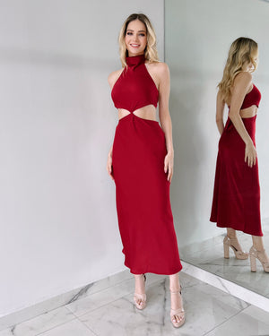 Red Open Detail Midi Dress