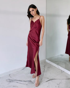 Wine Button Front Midi Dress