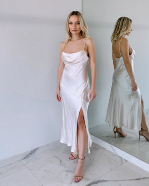 Champagne Silk Midi Dress