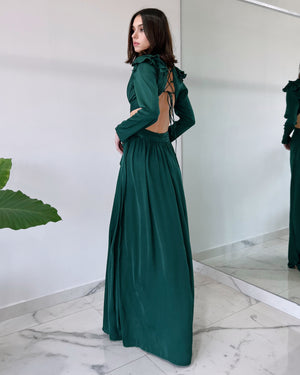 Forest Green V Neck Gown Dress