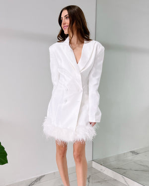 White Feathers Blazer Mini Dress