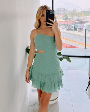 Sage Lace Open Detail Mini Dress