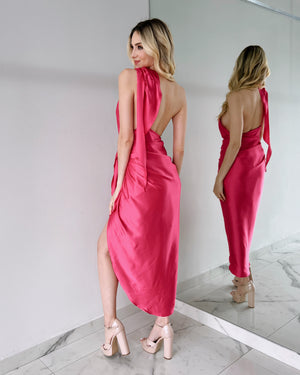 Hot Pink Open Back Midi Dress