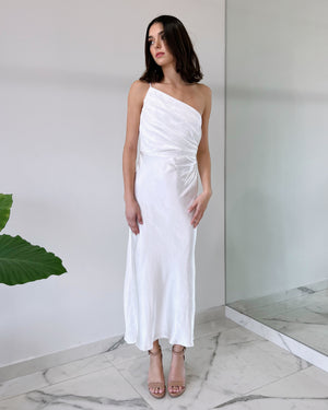 White Open Detail Silk Midi Dress