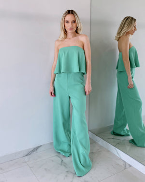 Green Ruffle Wide Open Back Jumpsuit
