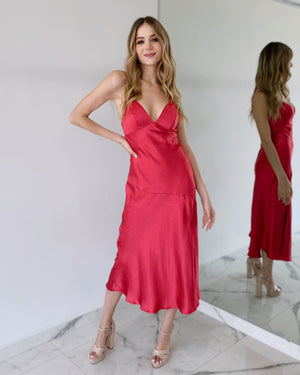 Red Silk Midi Dress