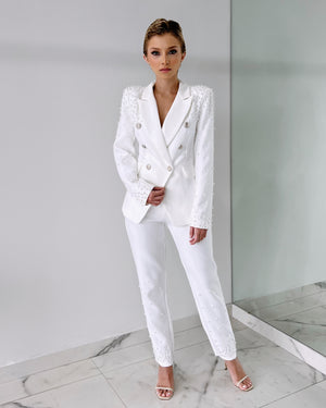White Pearl Blazer + Pant Set