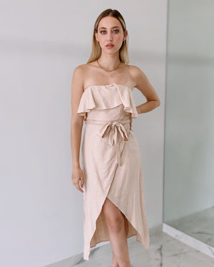 Nude Strapless Midi Dress