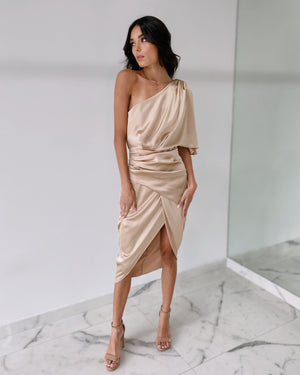 Champagne One Shoulder Silk Dress