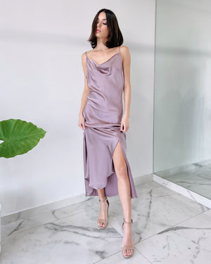 Lilac Basic Silk Midi Dress