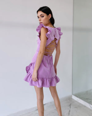 Lilac Ruffle Open Back Dress