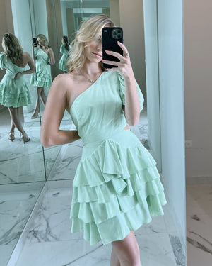 Mint One Shoulder Mini Dress