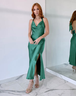 Green Silk Midi Dress