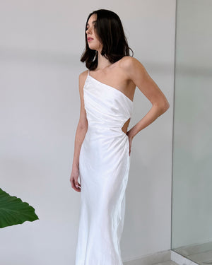 White Open Detail Silk Midi Dress
