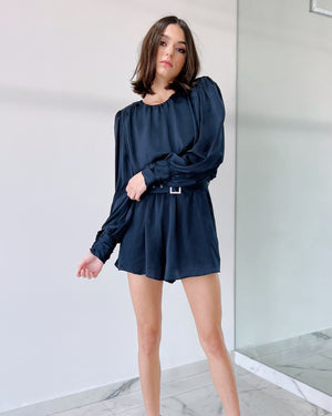 Blue Satin Basic Romper