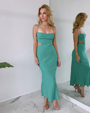 Turquoise Open Back Midi Dress
