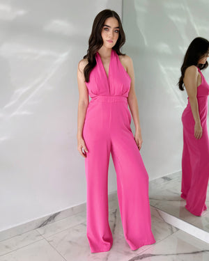 Hot Pink Halter Jumpsuit