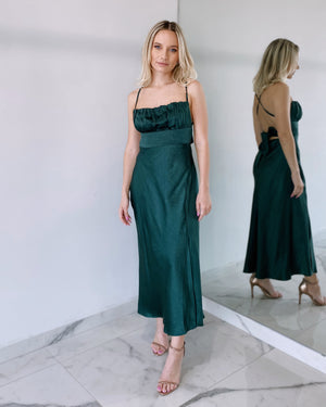 Forest Green Silk Midi Dress