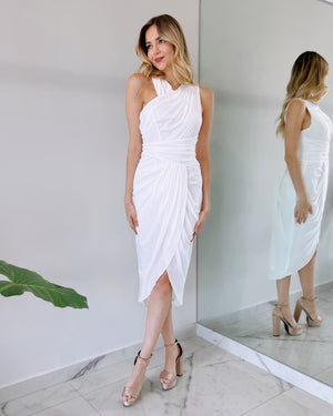 White Neck Detail Midi Dress