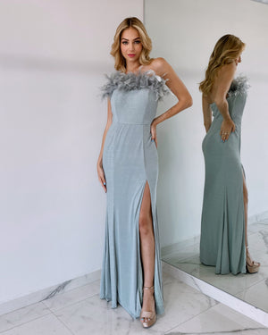 Gray Feather Gown Dress