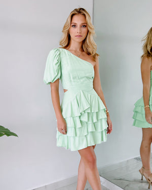 Mint One Shoulder Mini Dress