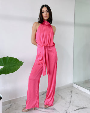 Pink Basic Silk Jumpsuit