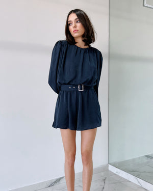 Blue Satin Basic Romper