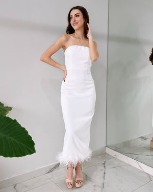 White Feathers Midi Dress