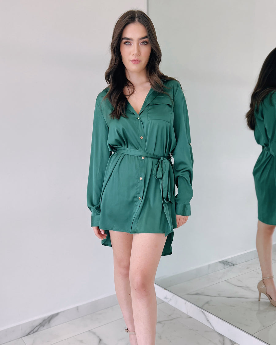 Forest Green Shirt Mini Dress