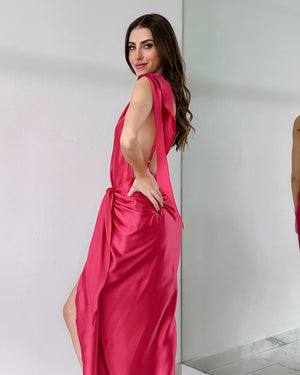 Hot Pink One Shoulder Midi Dress